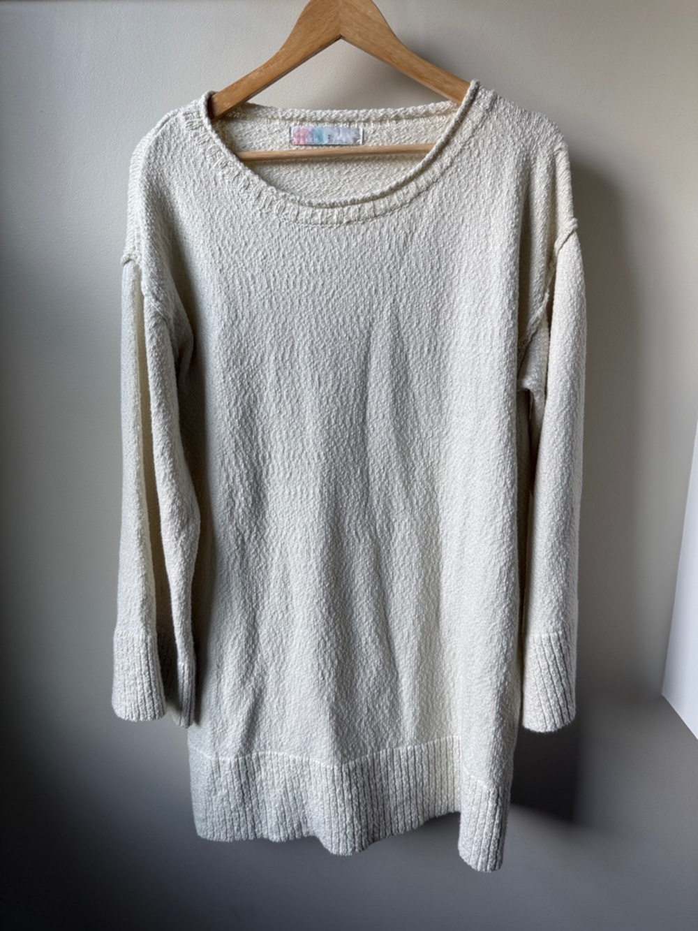 FREE PEOPLE BEACH Oversized Textured Nubby Slouchy Sweater Cotton Blend‎ Cream L